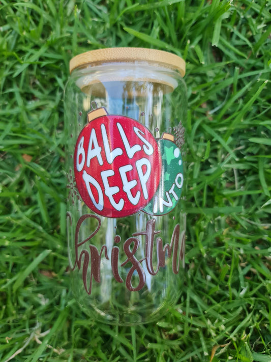 Christmas glass tumbler, glass cup 16oz, Christmas theme, fun Christmas tumbler