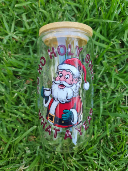 Christmas glass tumbler, glass cup 16oz, Christmas theme, fun Christmas tumbler, Holy s**t what a year