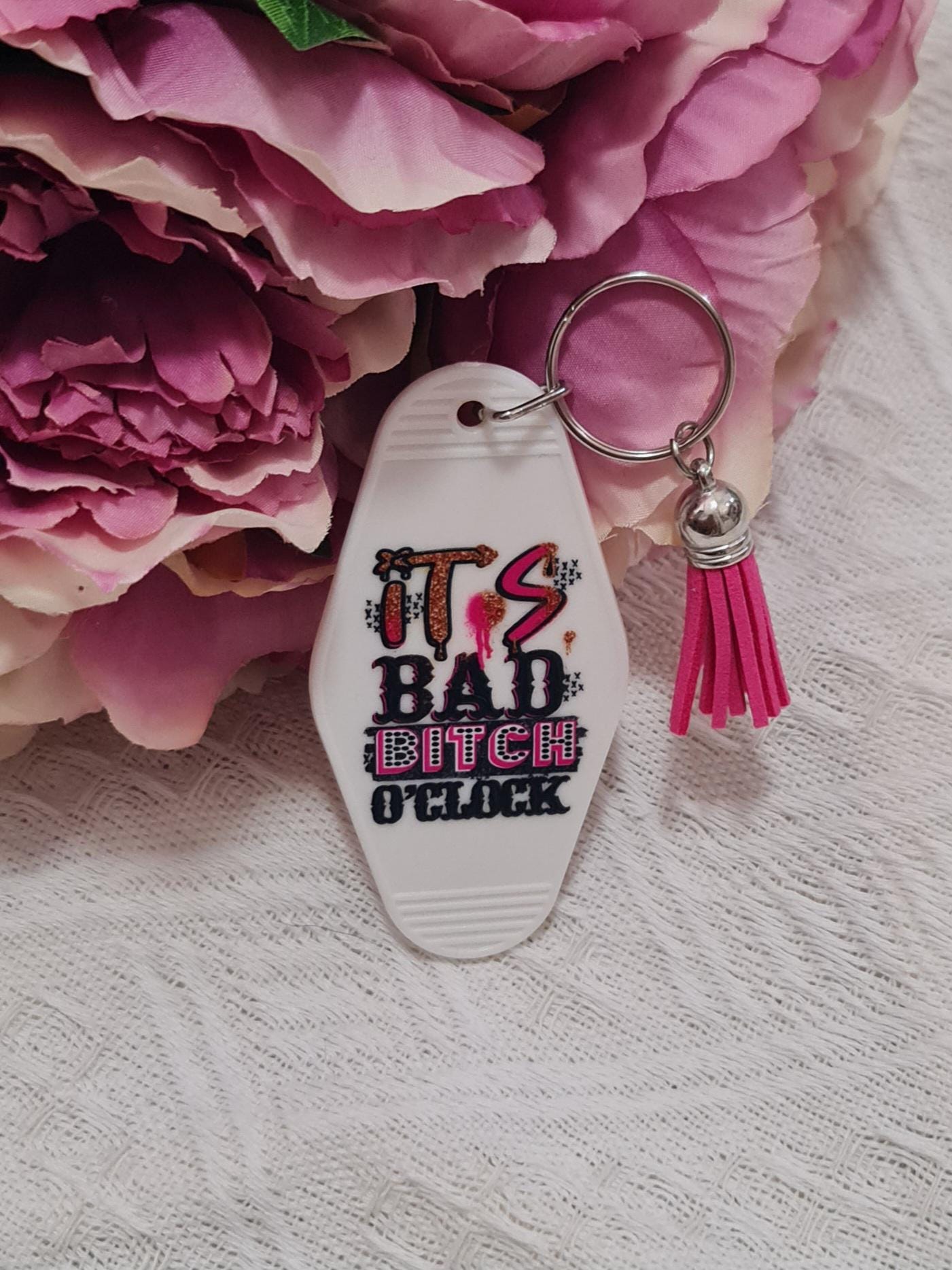 Motel keychain, acrylic keychain, trendy motel keychains, it's bad b***h o'clock