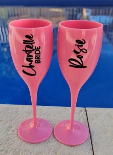Personalised acrylic champagne glass, champagne flute for hens night, bridal party drinkware, girls night,personalised wine glass,bridesmaid