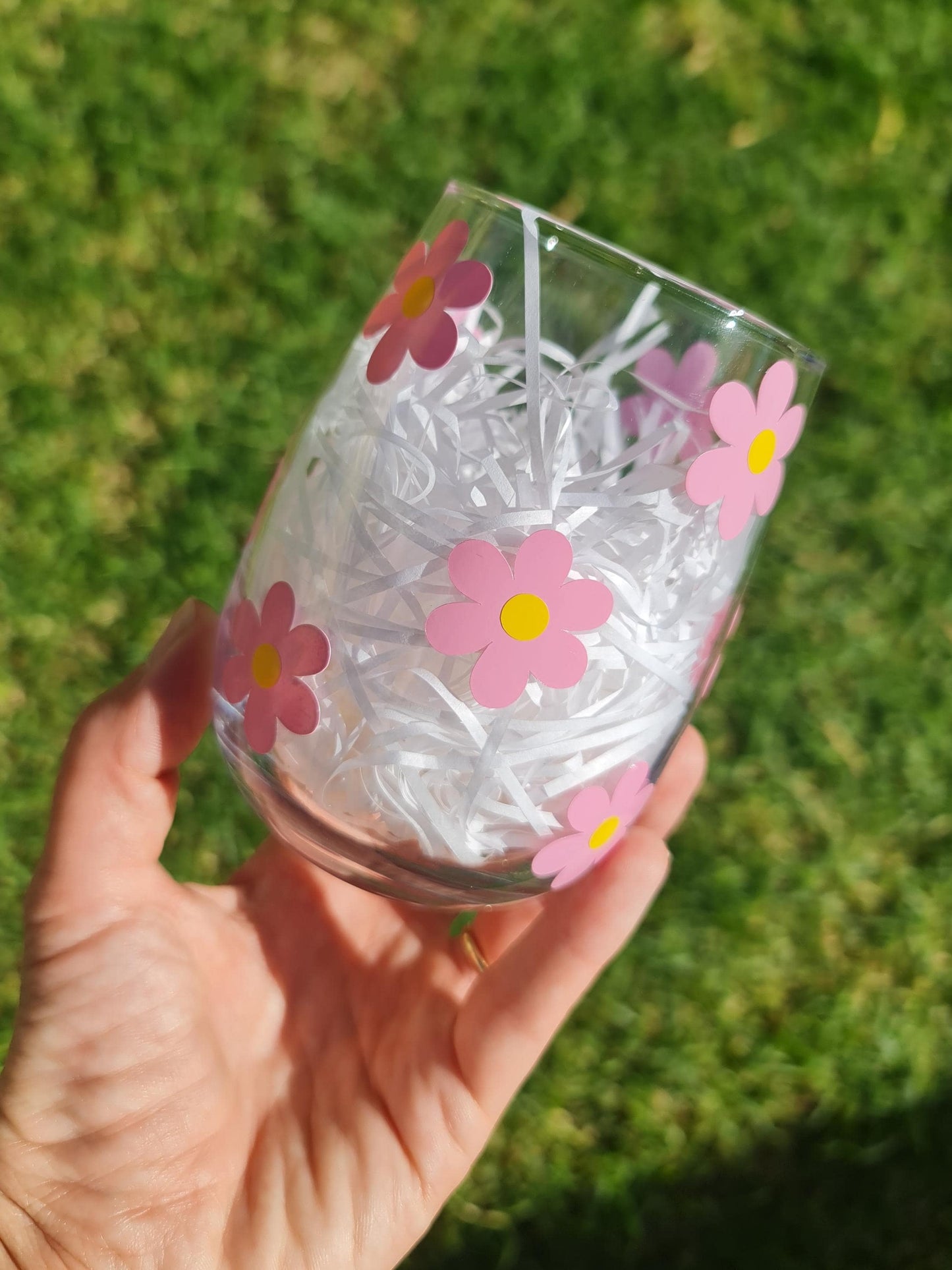 Daisy Stemless Wine Glass: Floral Tumbler, 475ml