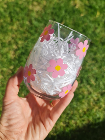 Daisy Stemless Wine Glass: Floral Tumbler, 475ml