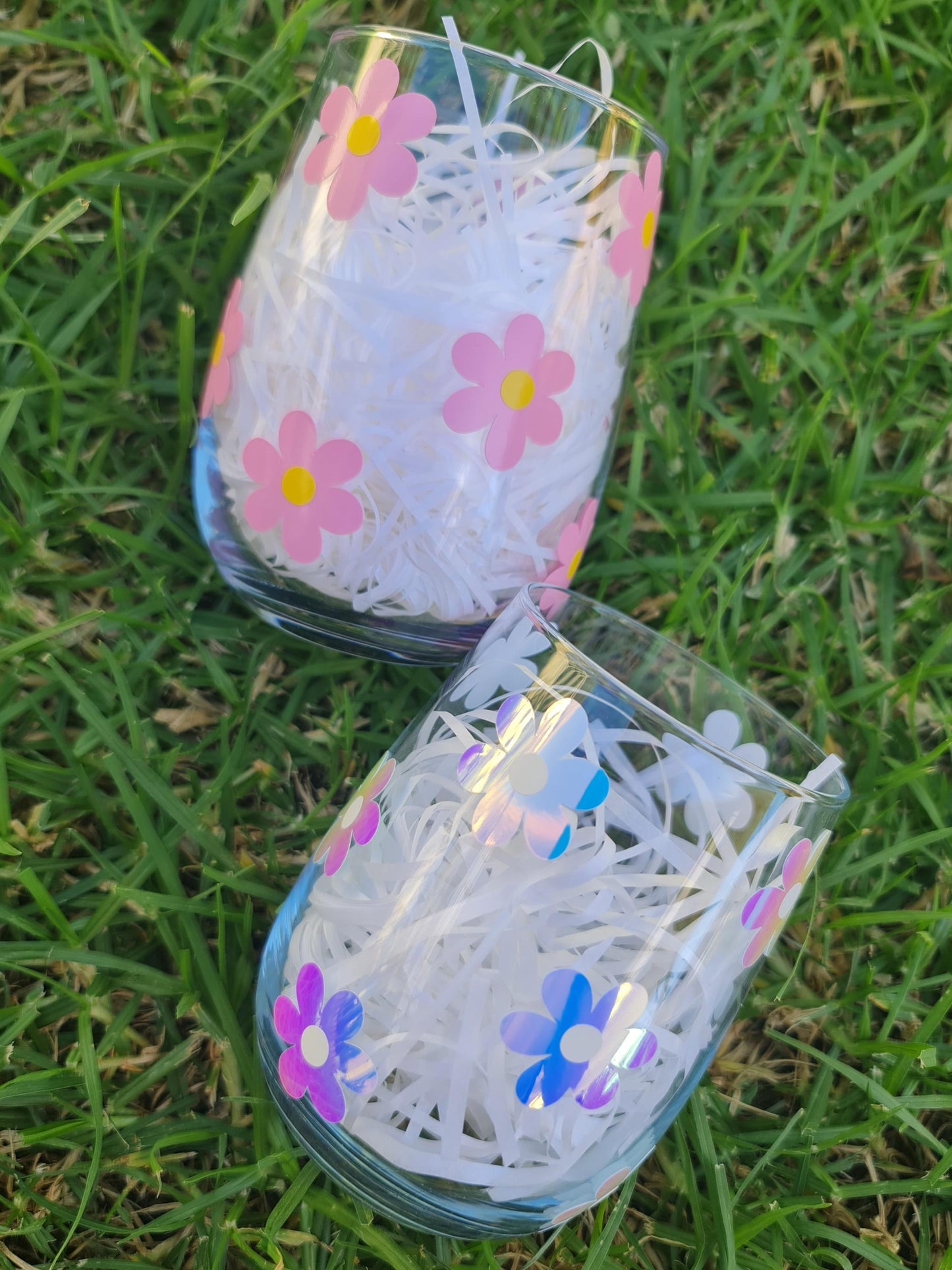 Daisy Stemless Wine Glass: Floral Tumbler, 475ml