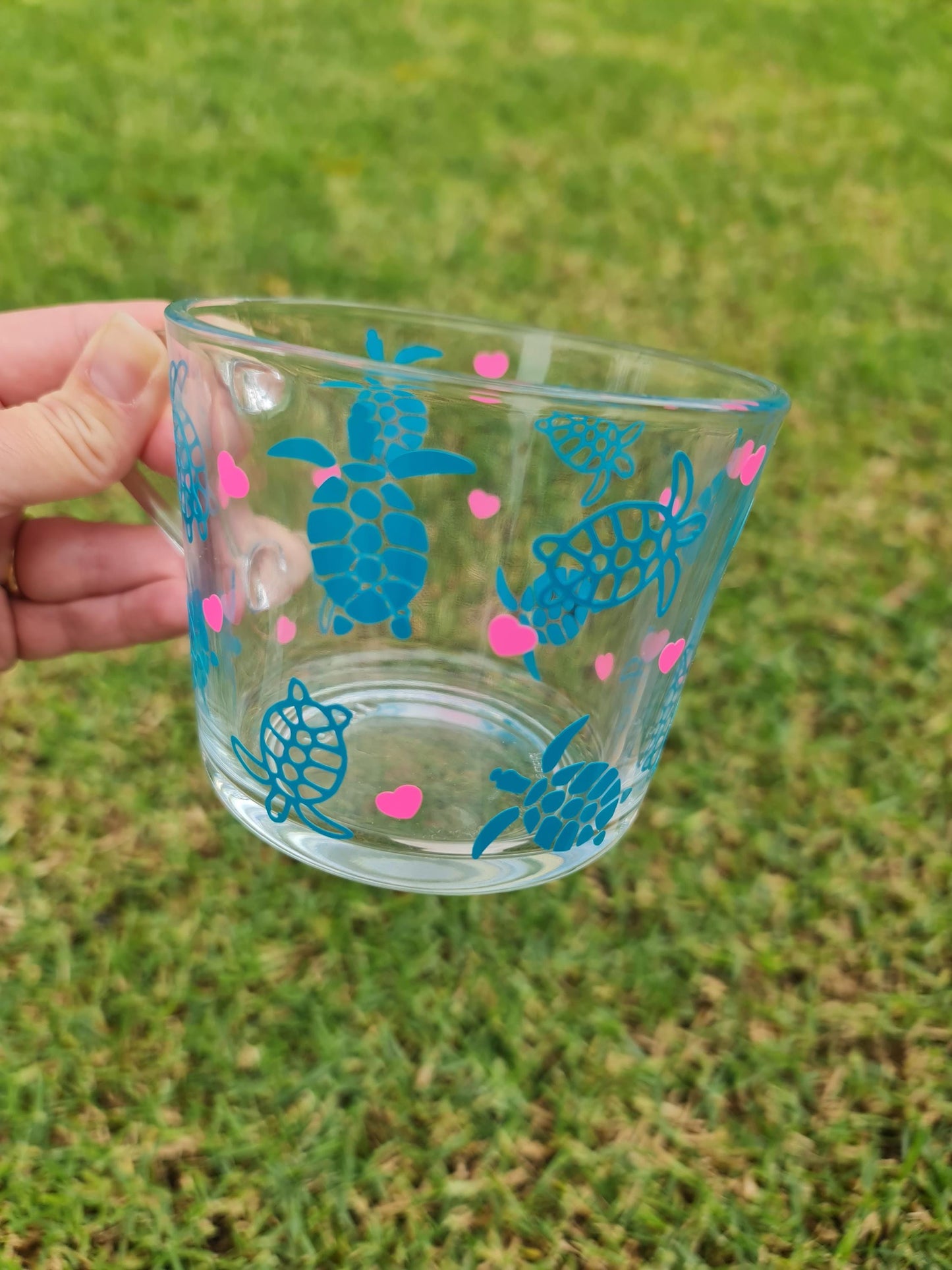 Sea turtle glass cup, glass coffee mug, Ocean theme cup,
