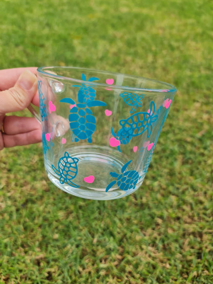 Sea turtle glass cup, glass coffee mug, Ocean theme cup,