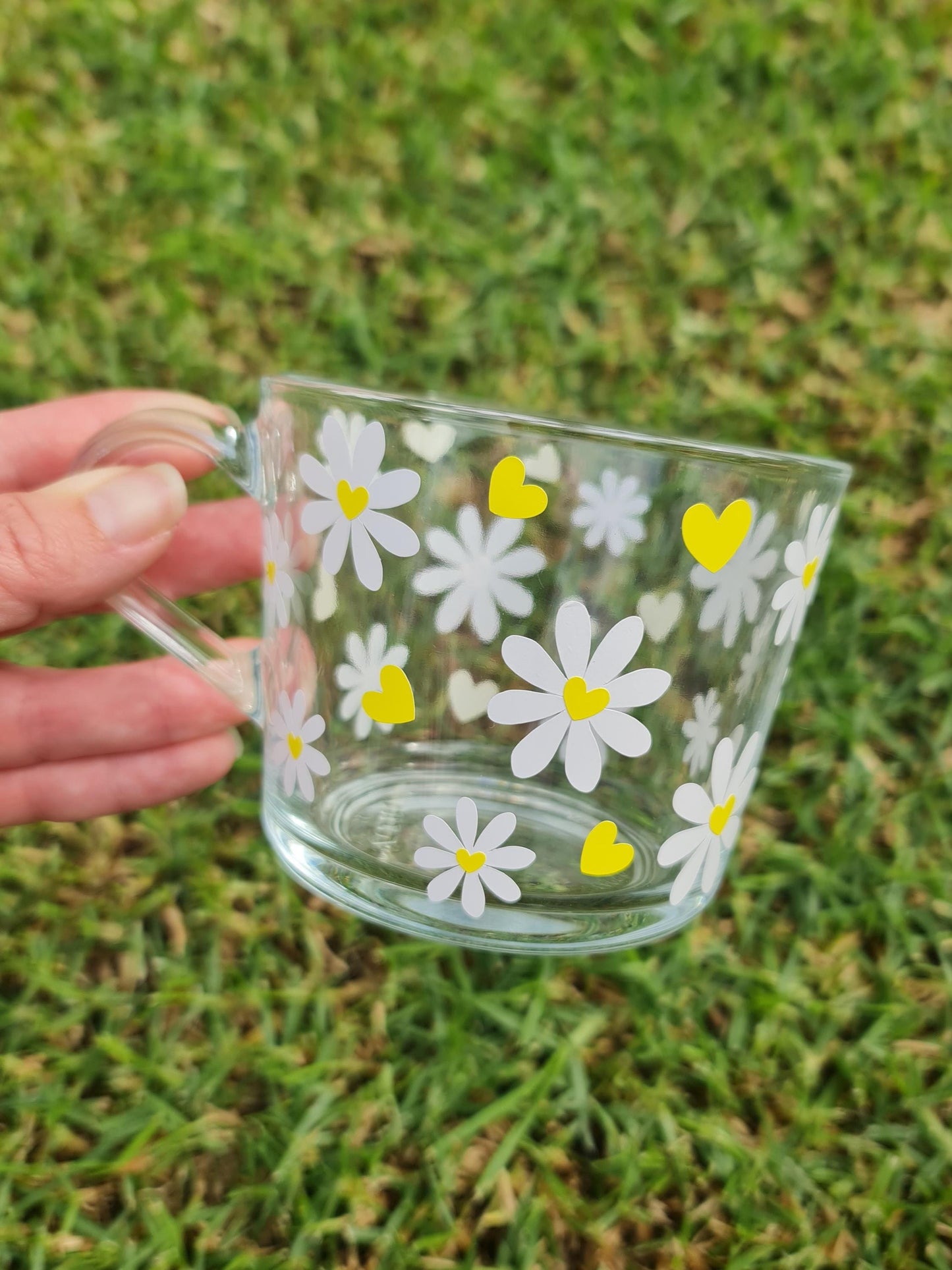 Daisy Glass Mug, Floral Coffee Cup, Aesthetic Clear Mug, Cute Flower Mug, Gift for Her