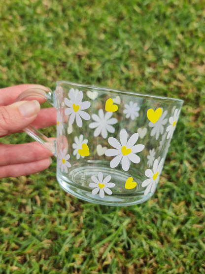 Daisy Glass Mug, Floral Coffee Cup, Aesthetic Clear Mug, Cute Flower Mug, Gift for Her