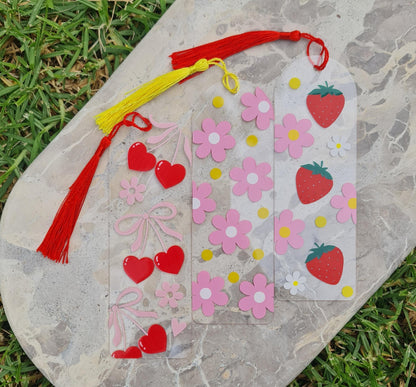 Fruity bookmark,  cute bookmarks, strawberry bookmark,  cherry bookmark,  daisy bookmark