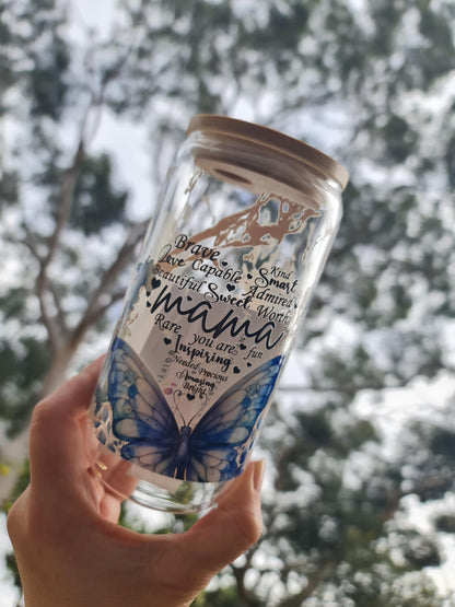 Mama tumbler, mama glass can, inspiring glass cup 16oz