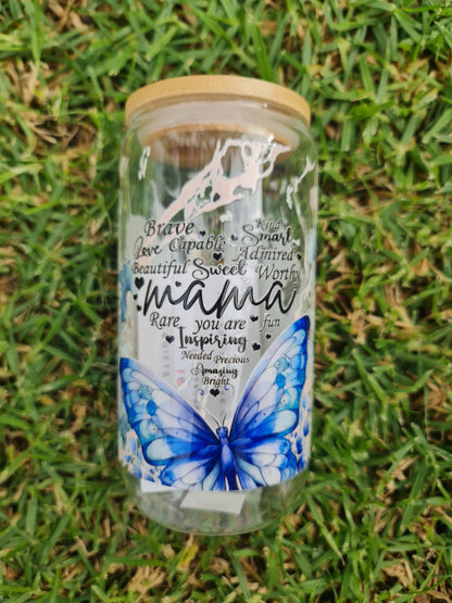 Mama tumbler, mama glass can, inspiring glass cup 16oz