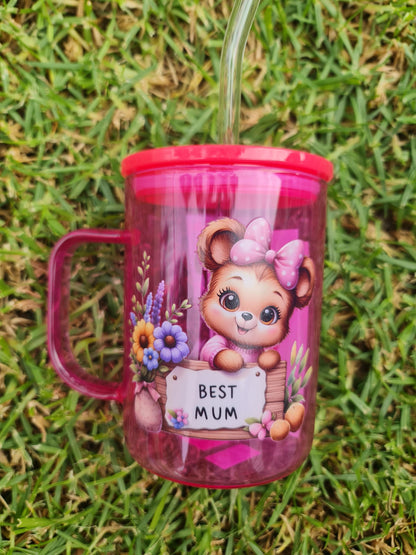 Best mum glass cup, glass coffee mug, mama glass tumbler, Mama tea cup, glass cup with handle, gift for mum