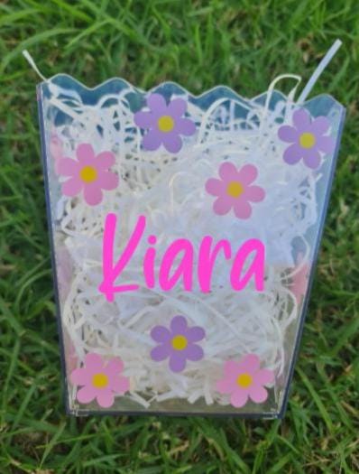 Personalized Movie Night Snack Bucket: Acrylic Popcorn Tub with Flowers