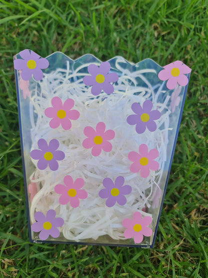 Personalized Movie Night Snack Bucket: Acrylic Popcorn Tub with Flowers