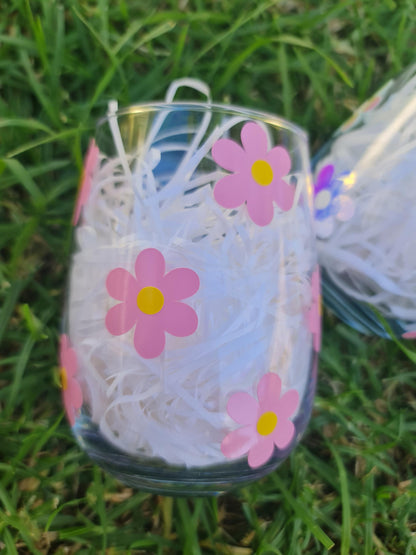 Daisy Stemless Wine Glass: Floral Tumbler, 475ml
