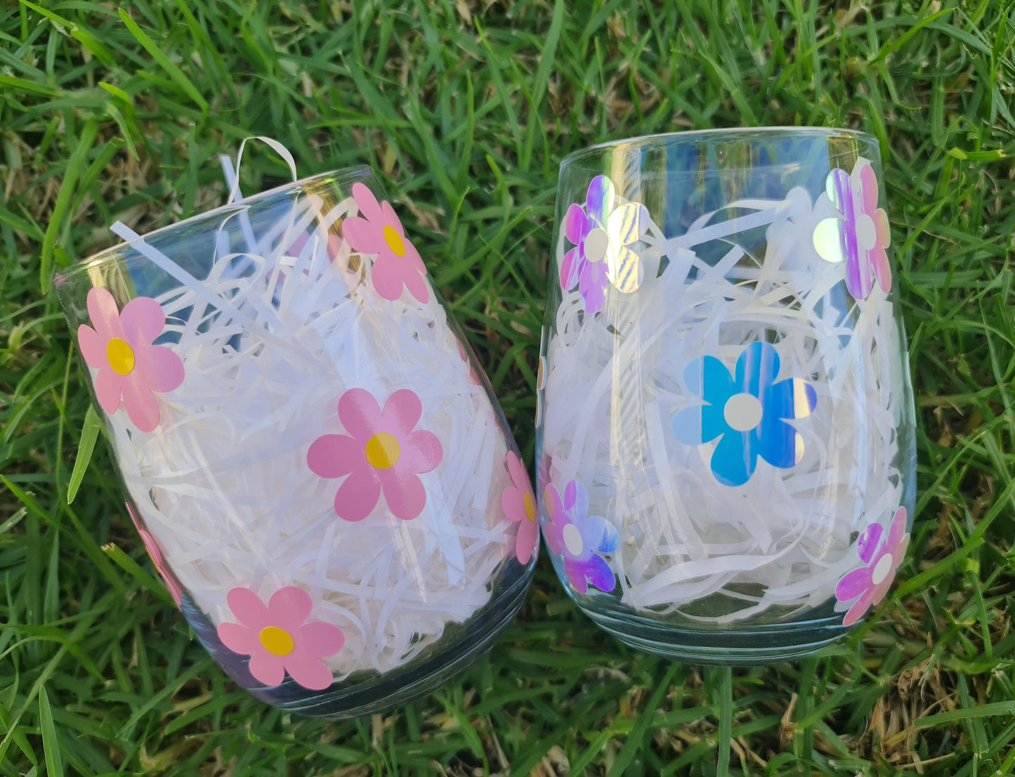 Daisy Stemless Wine Glass: Floral Tumbler, 475ml