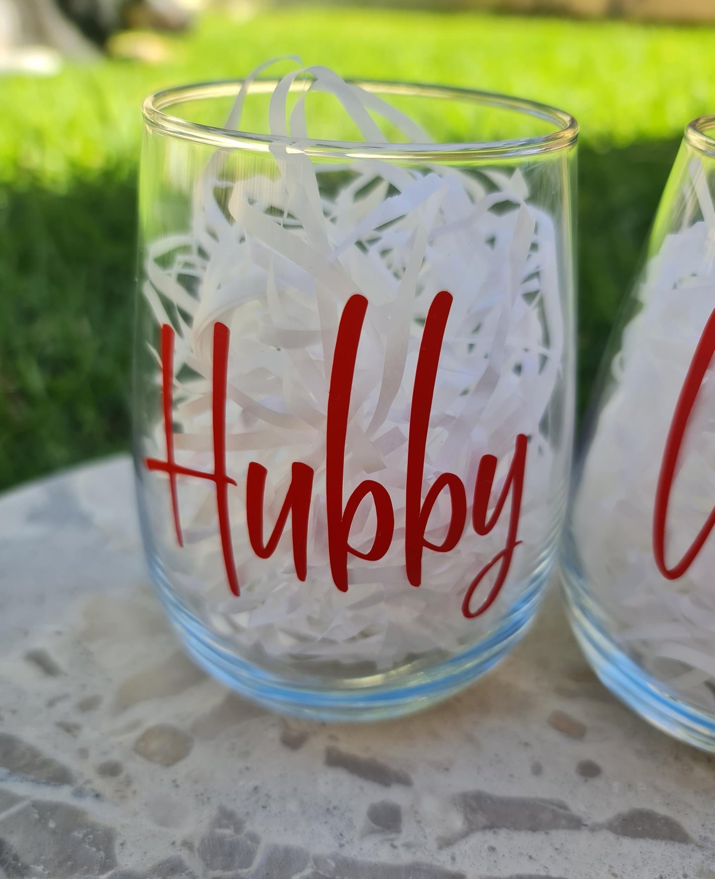Wifey Hubby Stemless Wine Glass Set: Couple Gift