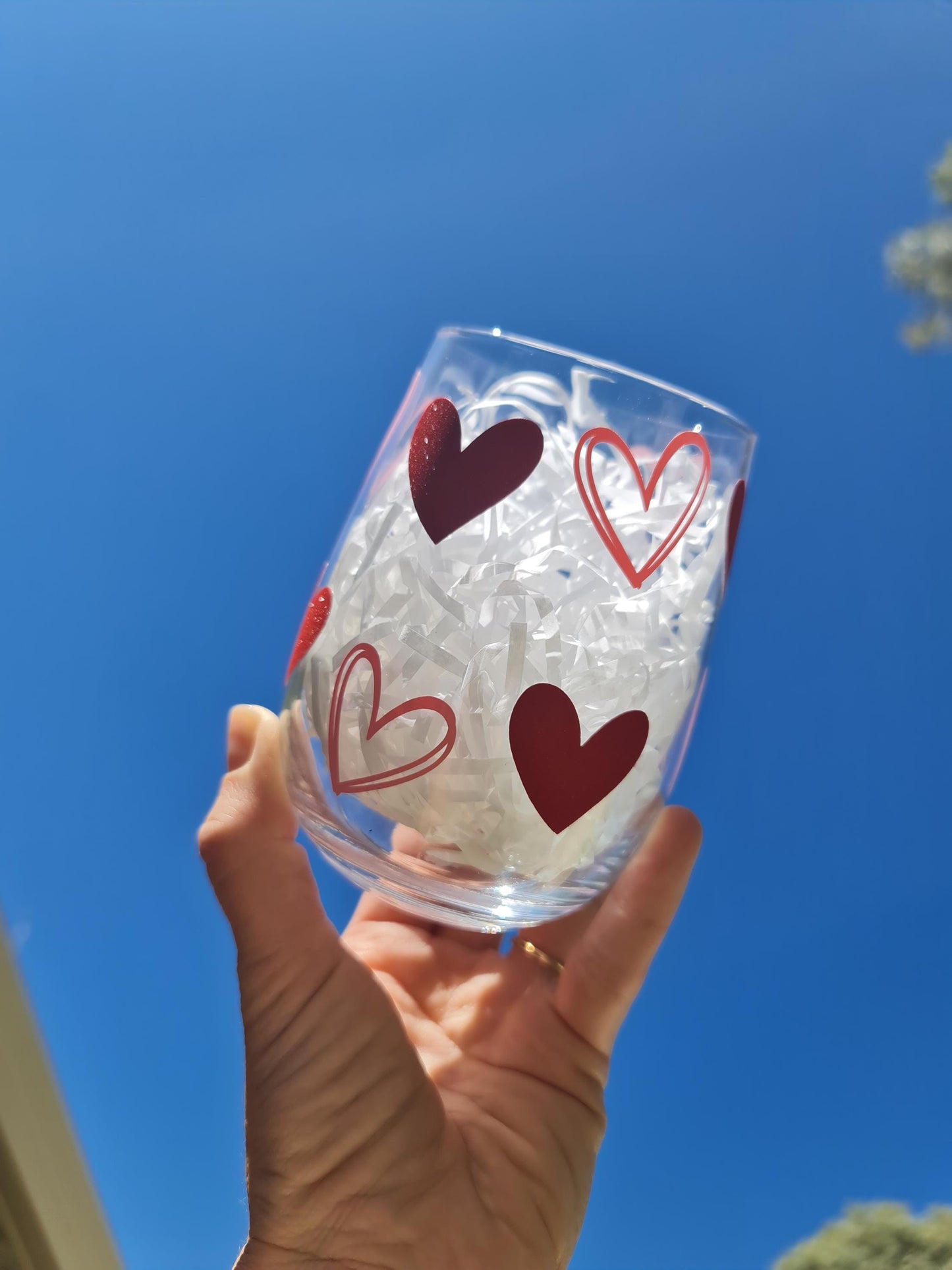 Heart wine glass, stemless wine glass, gift, tumbler glass, hearts, love, Valentine's Day