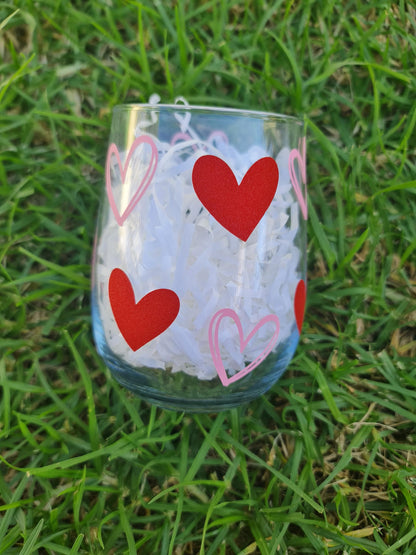 Heart wine glass, stemless wine glass, gift, tumbler glass, hearts, love, Valentine's Day