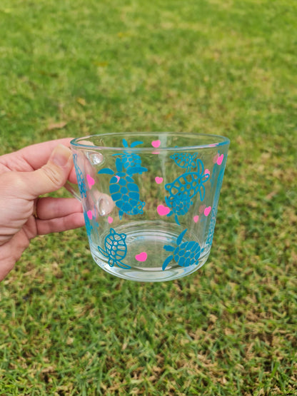 Sea turtle glass cup, glass coffee mug, Ocean theme cup,