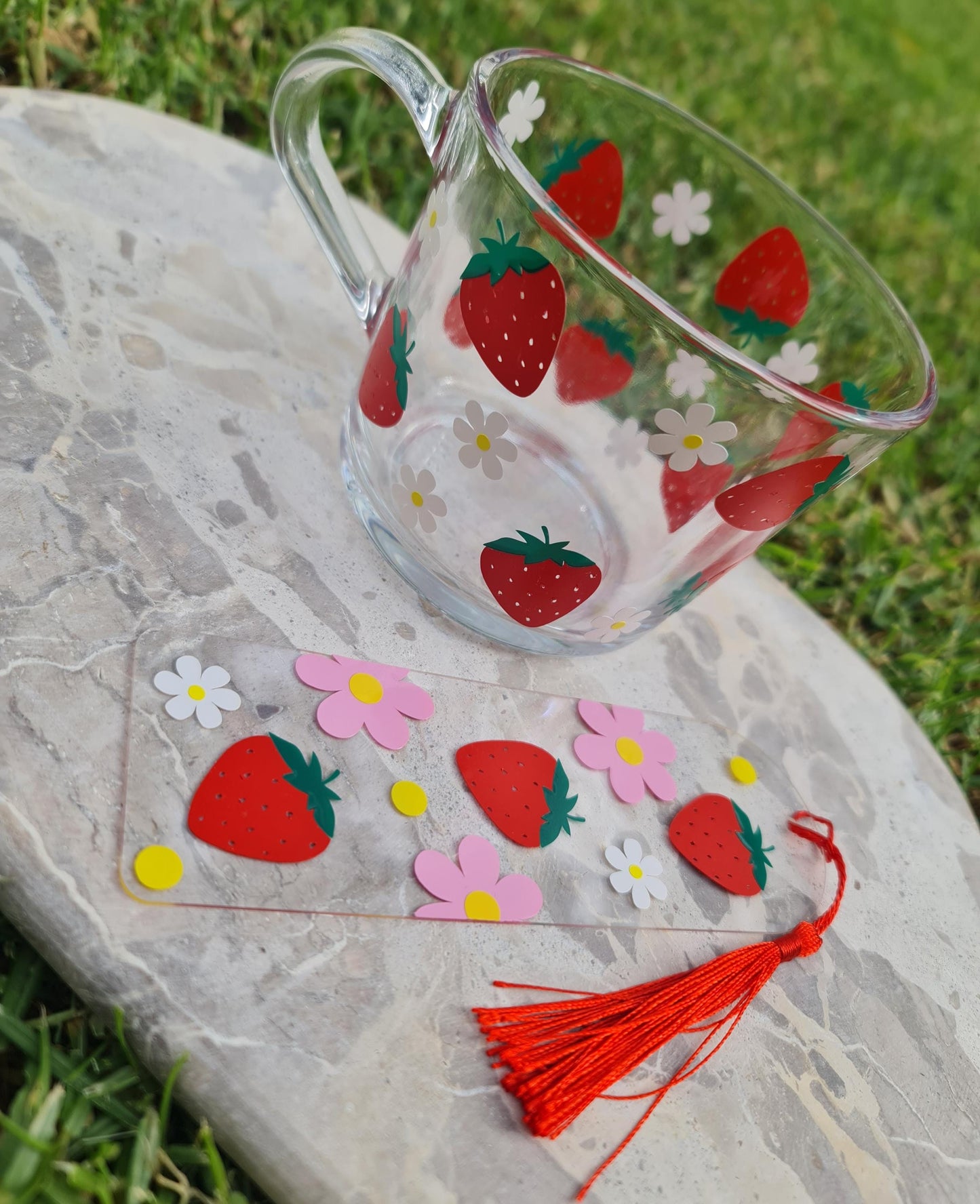 Strawberry glass cup, glass coffee mug, berry cup,