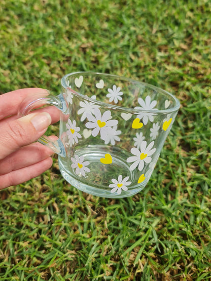 Daisy Glass Mug, Floral Coffee Cup, Aesthetic Clear Mug, Cute Flower Mug, Gift for Her