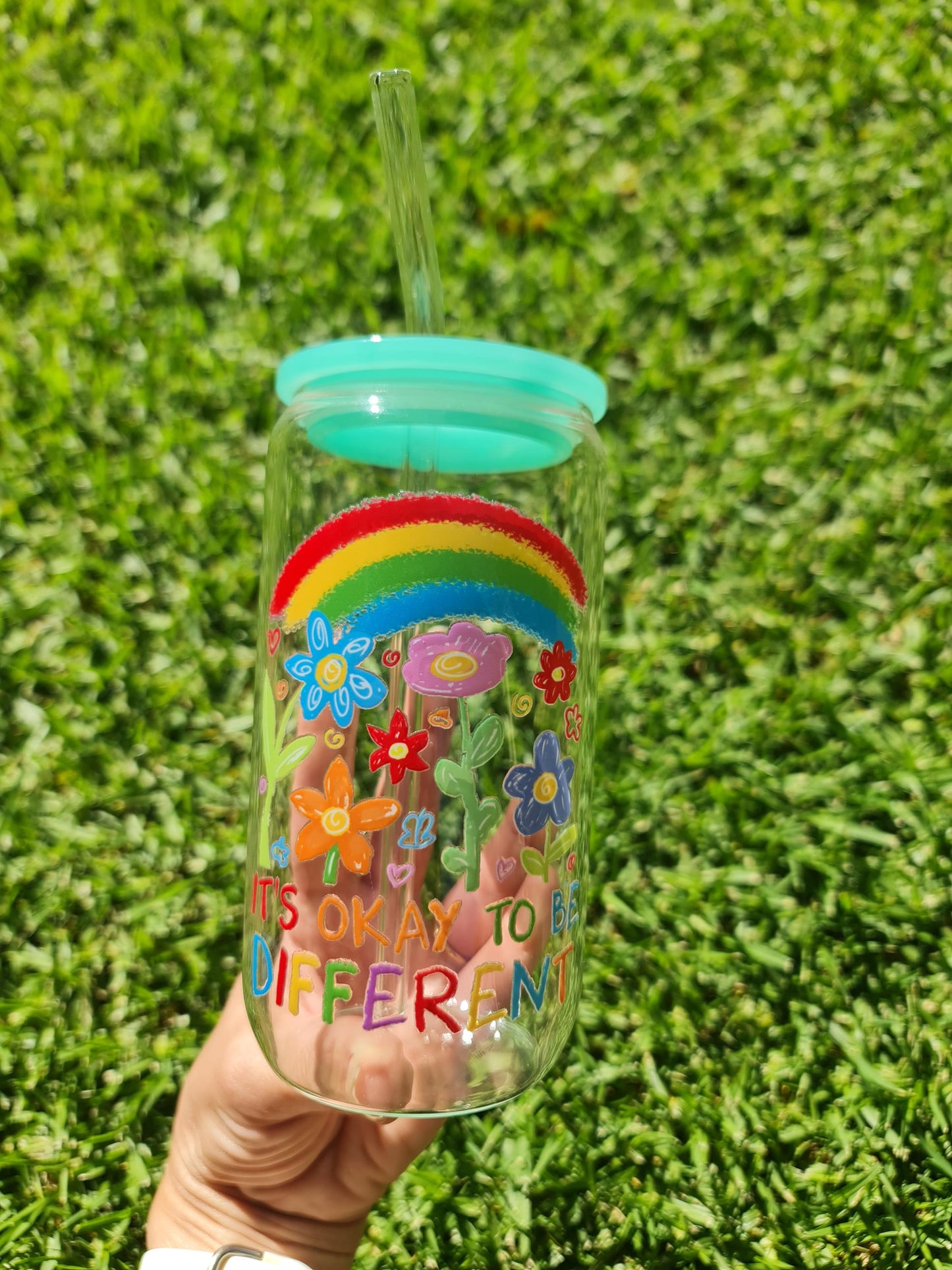It's okay to be different Glass can, glass tumbler, gift cup 16oz
