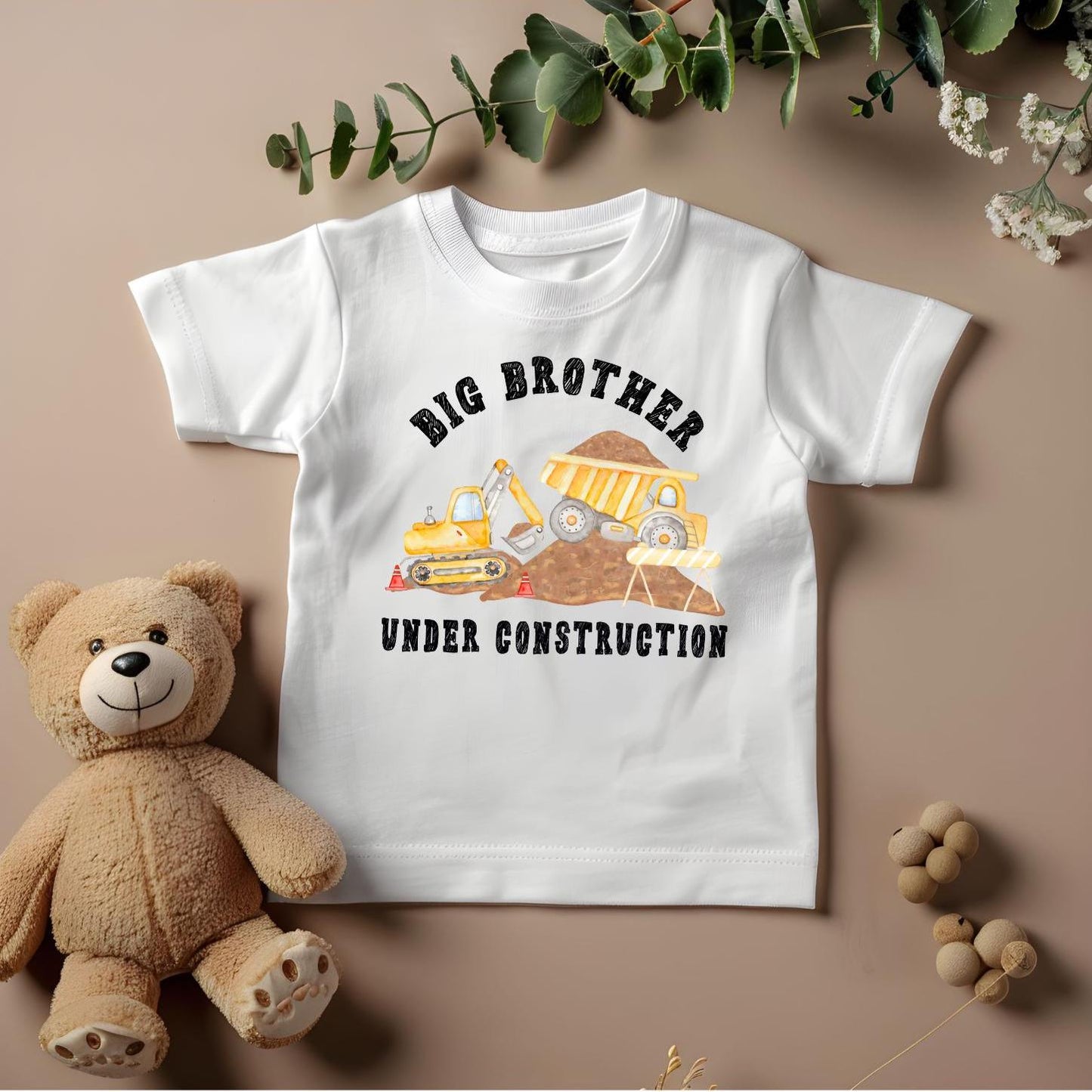 Custom Big Brother Under Construction Shirt | Personalised Baby Announcement Shirt | Sibling Reveal Tee | Big Brother Construction Tee