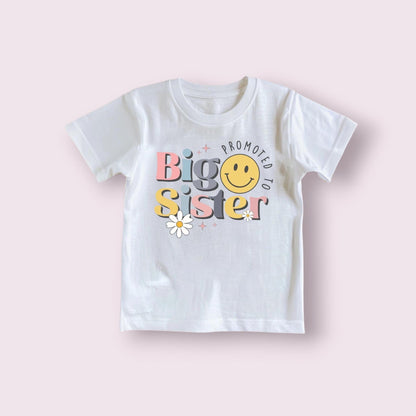 Promoted to Big Sister Shirt | Retro Big Sister T-Shirt Toddler & Kids | Sibling Announcement Outfit | Pregnancy Reveal Gift for Girls