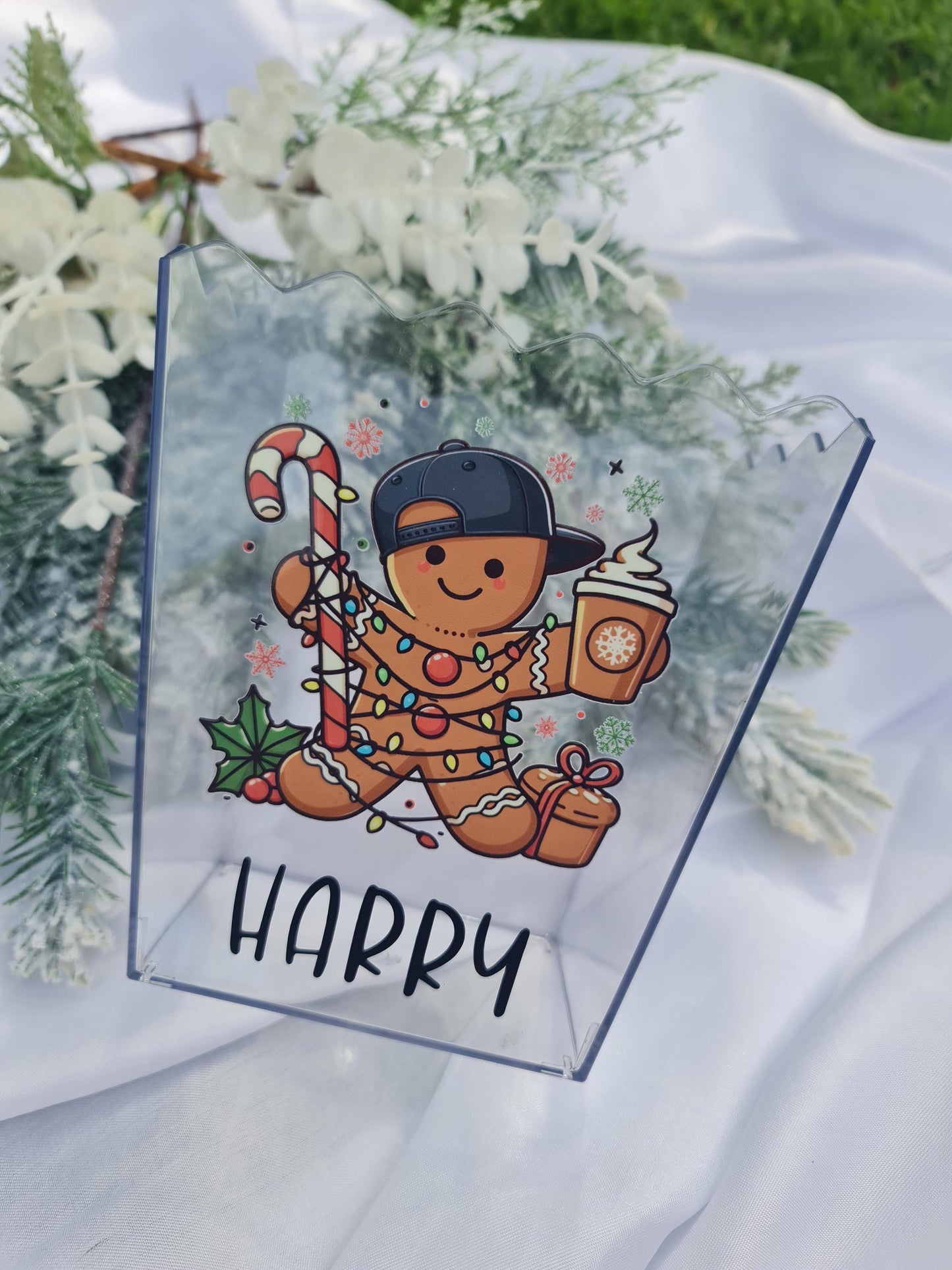 Personalized Christmas Movie Night Acrylic Snack Box | Gingerbread Design