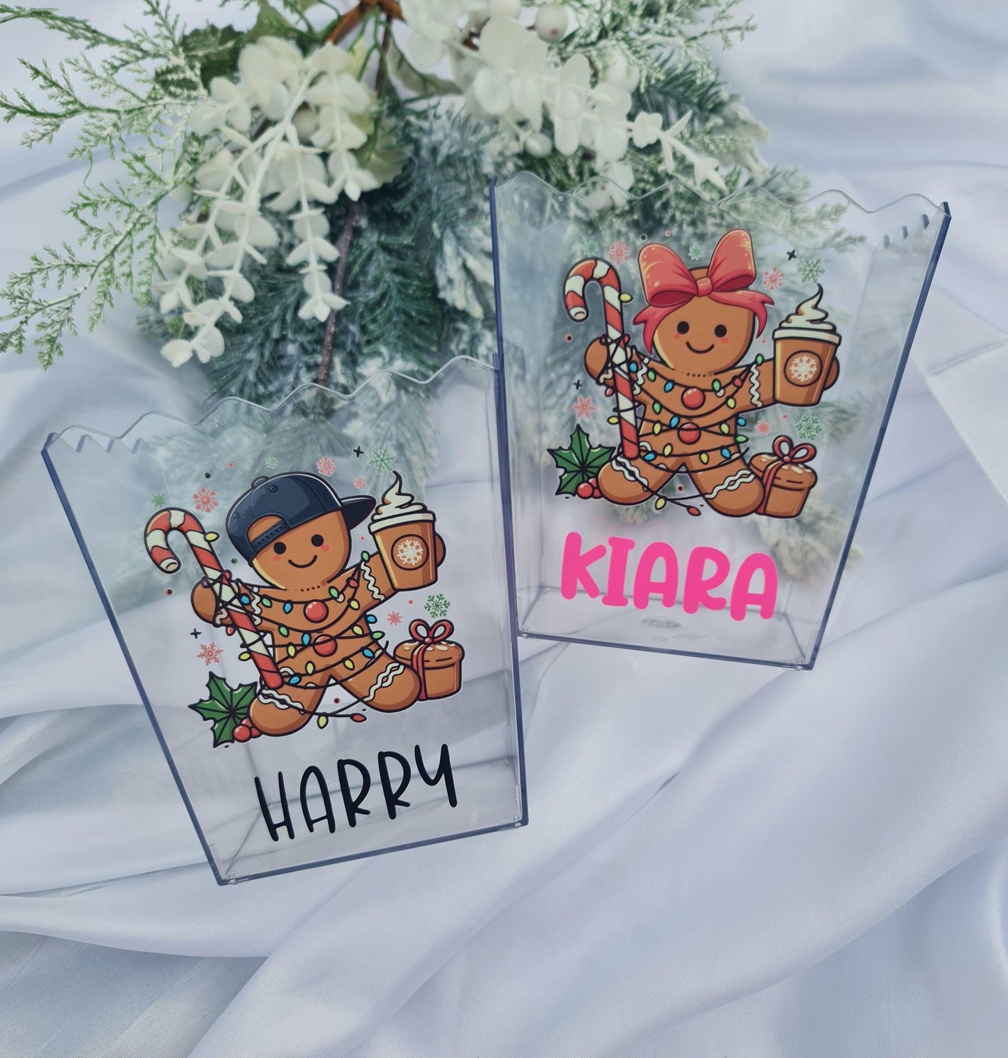Personalized Christmas Movie Night Acrylic Snack Box | Gingerbread Design