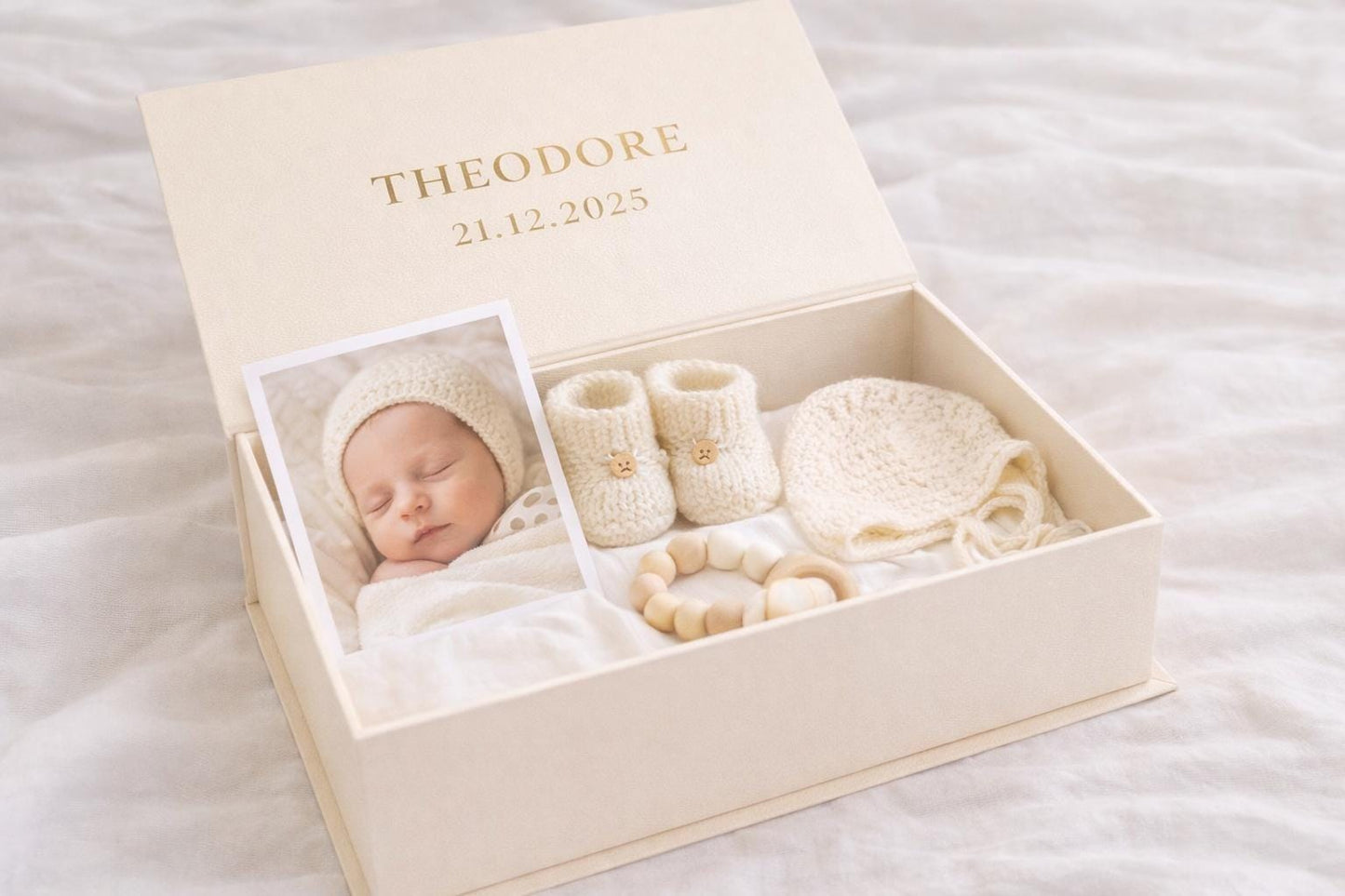Large Personalised Baby Keepsake Box | Custom Baby Memory Box with Name & Birth Date | Neutral Newborn Gift | Baby Shower Keepsake