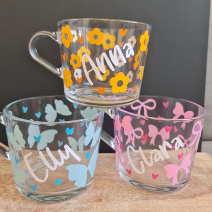 Personalised Glass Mug, Custom Coffee Cup, Clear Mug, Gift for Her, Name Mug, Teacher Gift