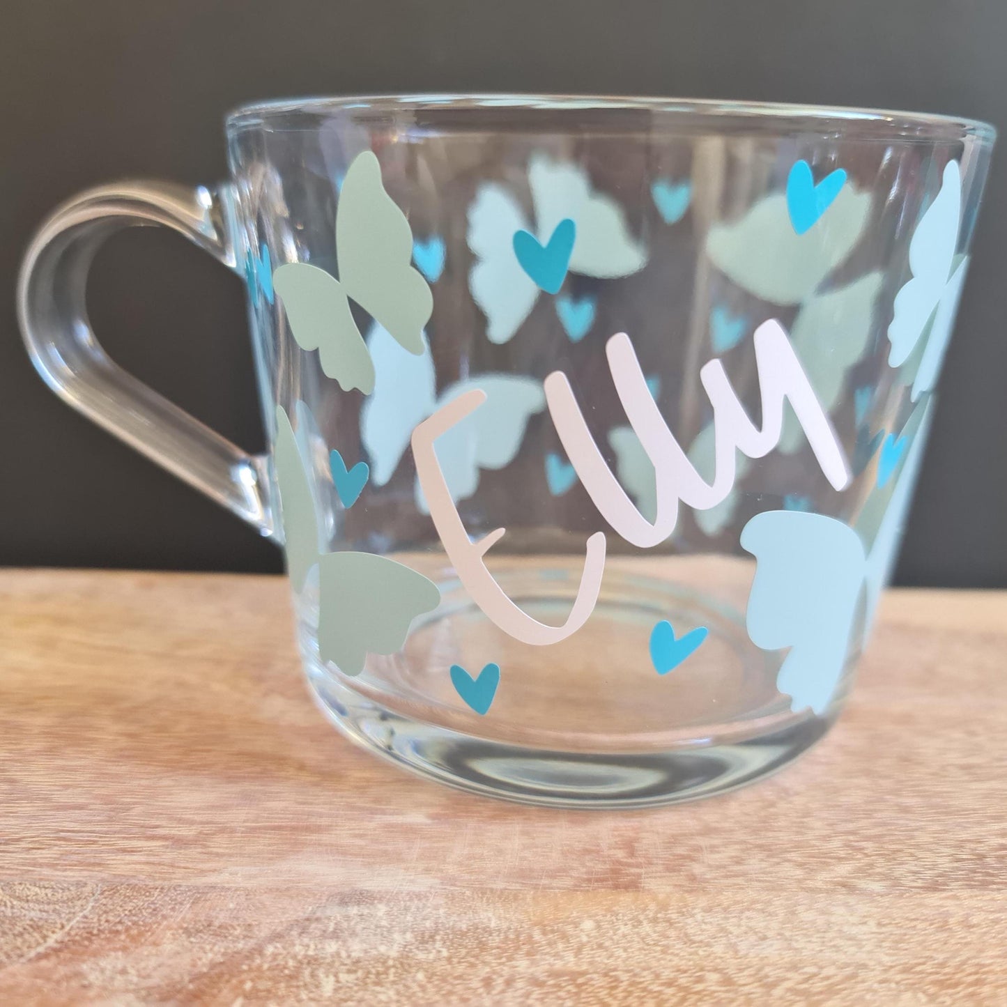 Personalised Butterfly Glass Mug, Custom Name Coffee Cup, Aesthetic Clear Mug, Cute Gift for Her