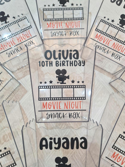 Personalised Movie Night Snack Box | Custom Popcorn Box | Sleepover Party Favour Box | Kids Birthday Party Popcorn Box | Family Movie Night