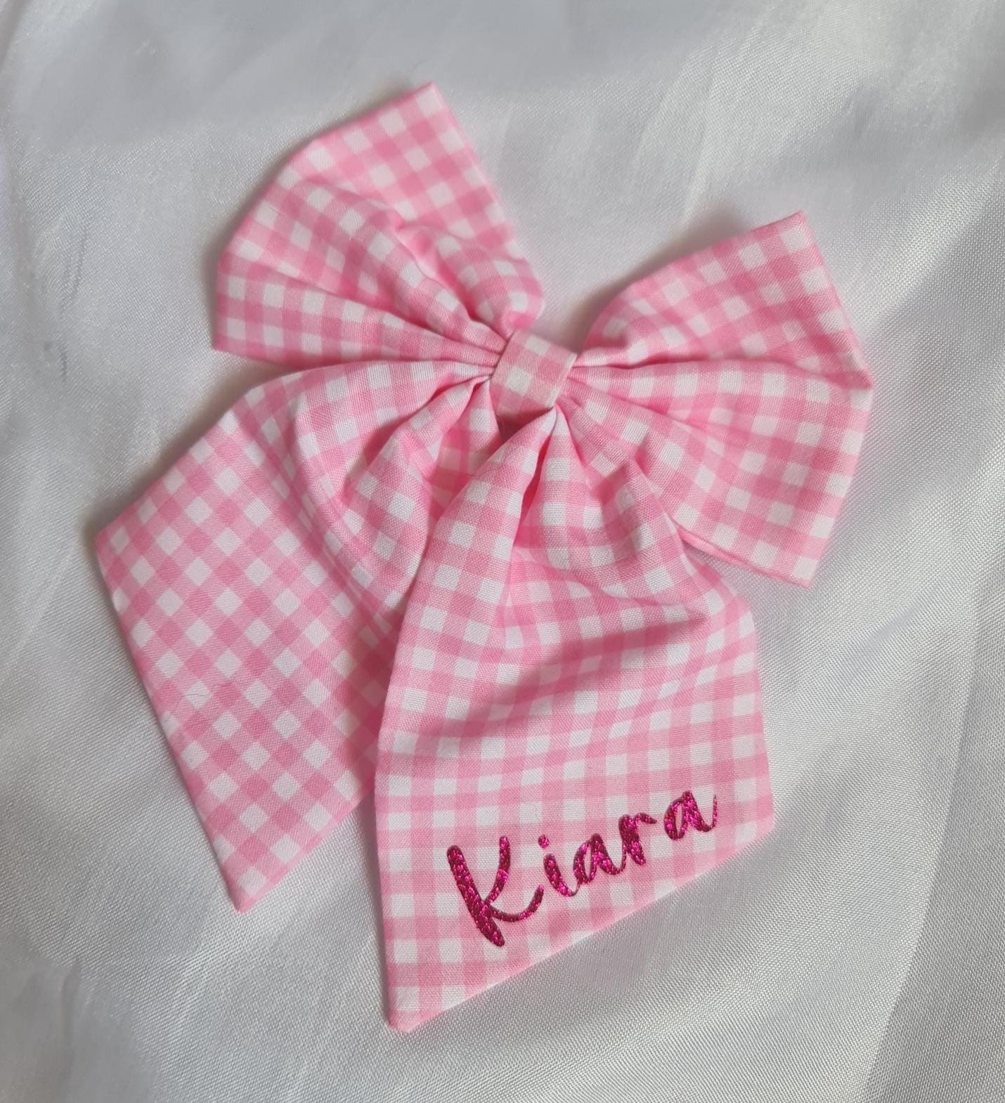 Personalised Kids Gingham Hair Bow  Custom Name Hair Clip  Baby & Toddler Bow  Sweet Everyday Accessory
