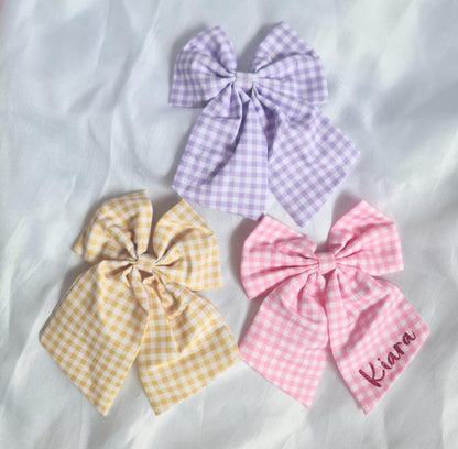 Personalised Kids Gingham Hair Bow  Custom Name Hair Clip  Baby & Toddler Bow  Sweet Everyday Accessory