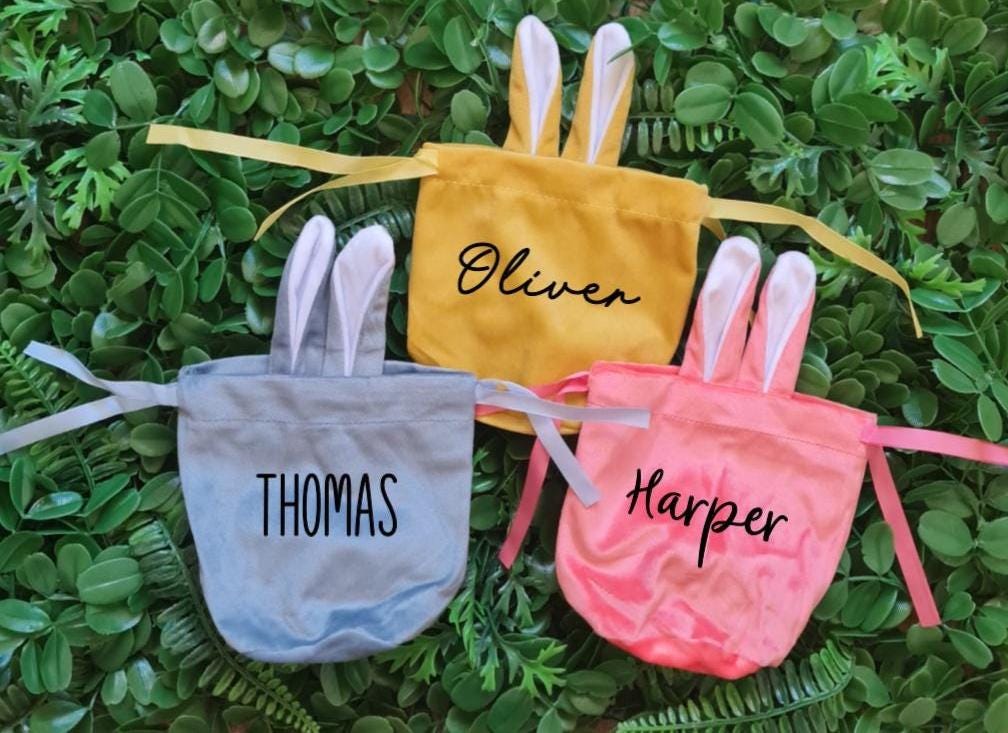 Personalised Velvet Bunny Gift Bag  Custom Name Easter Treat Bag  Luxury Easter Basket Alternative
