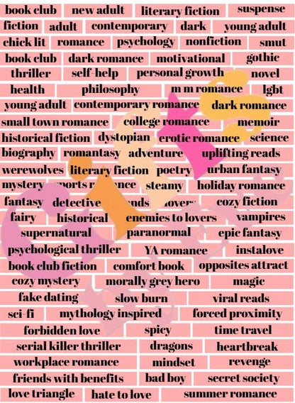 Printable Book Genre Words for Journaling, Book Tracker Stickers, Reading Journal Labels, Bookish Planner Stickers, Digital Download