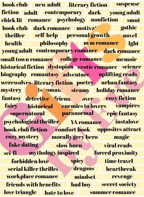 Printable Book Genre Words for Journaling, Book Tracker Stickers, Reading Journal Labels, Bookish Planner Stickers, Digital Download