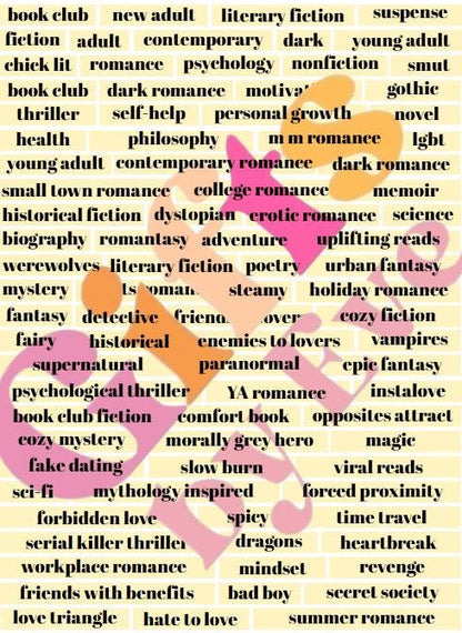 Printable Book Genre Words for Journaling, Book Tracker Stickers, Reading Journal Labels, Bookish Planner Stickers, Digital Download