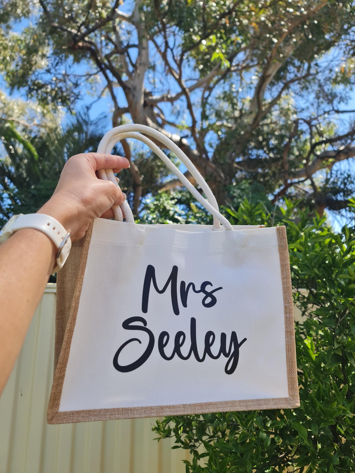 Personalised Canvas Tote Bag, Custom Name Burlap Shopper,  Reusable Market Bag, Teacher Gift, Bridesmaid Tote