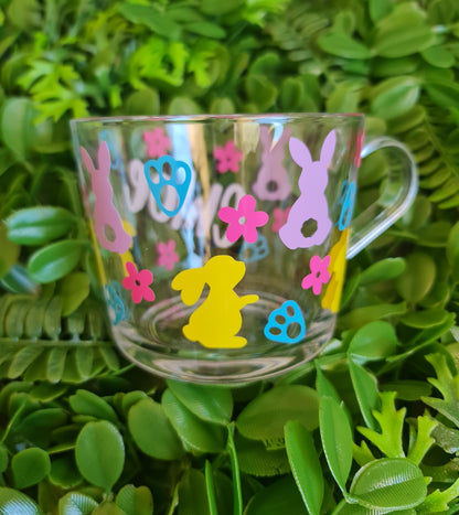 Personalised Easter Glass Mug  Custom Name Bunny Coffee Cup  Easter Gift for Mum or Teacher