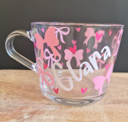 Personalised Glass Mug | Custom Name Glass Coffee Cup | Birthday Gift, Bridal Gift, Teacher Gift, Bridesmaid Proposal