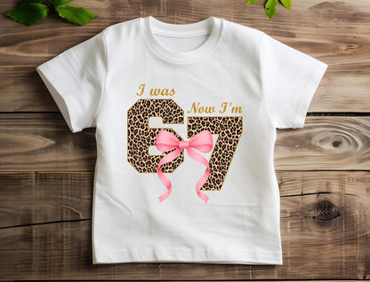 Officially 7 Birthday Shirt  Leopard Print Bow Milestone T-Shirt