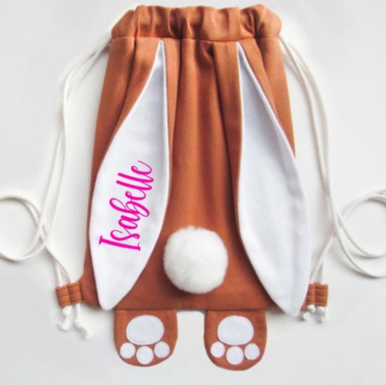 Personalised Easter Bunny Backpack, Custom Name Velvet Bunny Bag, Kids Easter Hunt Gift