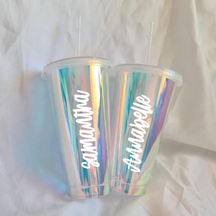 Personalised Bridesmaid Holographic Tumbler  Custom Name Cold Cup  Bridal Party Gift  Bachelorette Drinkware