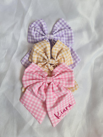Personalised Kids Gingham Hair Bow  Custom Name Hair Clip  Baby & Toddler Bow  Sweet Everyday Accessory