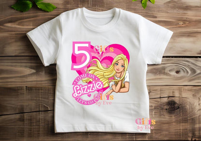Pink Doll Birthday PNG | Custom Name Age Party Design (Digital Download)