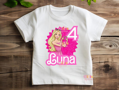 Personalised Barbie Birthday Shirt | Custom Name Age Barbie Party Tee