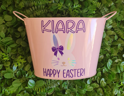 Personalised Easter Metal Bucket  Custom Name Easter Basket for Kids
